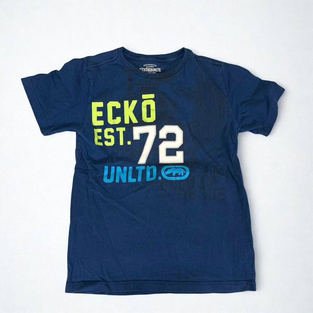 Ecko Unltd Shirt Boys M Graphic Tee Blue EST 72 Classic Logo 100% Cotton